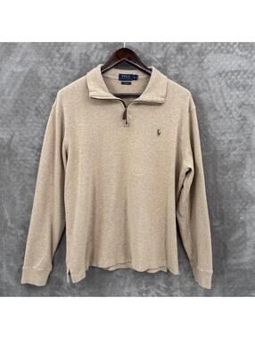 Polo Ralph Lauren Sweater Mens XL Beige 1/4 Zip Mock Neck Estate Rib Pullover